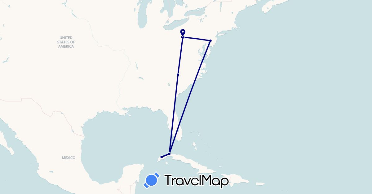 TravelMap itinerary: driving, plane in Cuba, United States (North America)